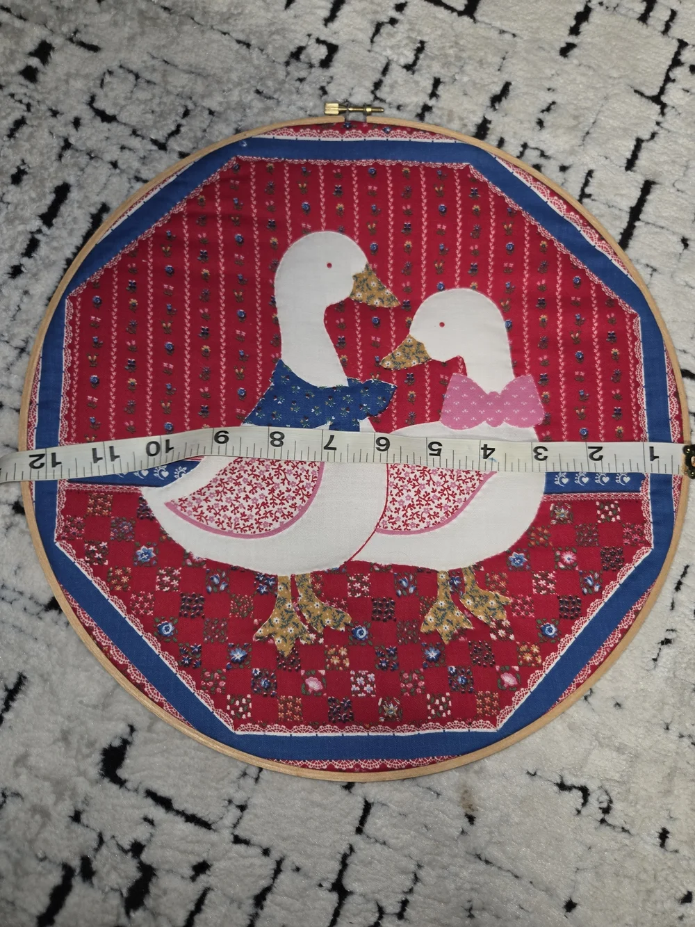 Handmade Red Duck Appliqué Wall Hoop - Decorative Home Wall Decor